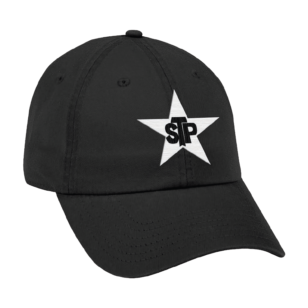 A black cap with white star and Stone Temple Pilots logo on the front.