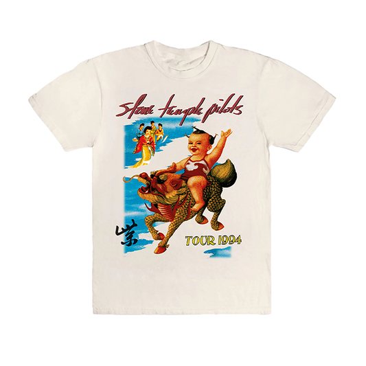 Vintage-style Stone Temple Pilots tour t-shirt with colorful 1994 artwork on the front.